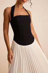 Suri Black and Ivory Mixed Media Halter Maxi Dress