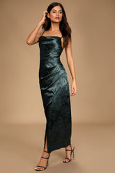 Under the Moonlight Emerald Green Satin Jacquard Maxi Dress