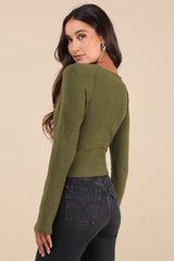 Easy Energy Olive Green Knit Raglan Sleeve Crop Top