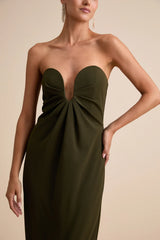 Thula Dark Olive Cutout U-Bar Column Maxi Dress