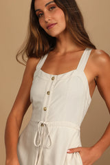 See the City Beige Button-Front Tiered Midi Dress