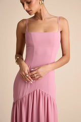 Auria Light Pink Chiffon Drop Waist Maxi Dress