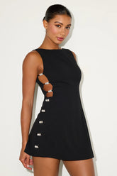 Viveca Black Embellished Cutout Sleeveless Mini Dress