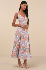 Your Only Darling Lavender Floral Print Sleeveless Midi Dress