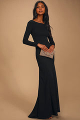 Wait For Me Black Long Sleeve Maxi Dress