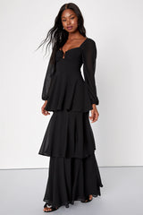 Tier to Enchant Black Long Sleeve Tiered Maxi Dress