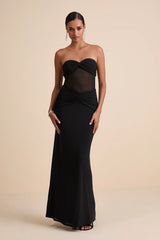 Ursella Black Mesh Strapless Maxi Dress