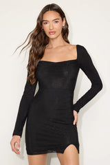 Ferrara Black Rhinestone Tie-Back Mini Dress