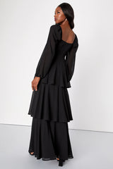Tier to Enchant Black Long Sleeve Tiered Maxi Dress