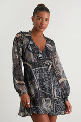 Claire Mustard Yellow Boho Print Wrap Mini Dress