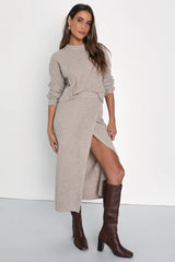 Autumn Sweetheart Burgundy Waffle Knit Two-Piece Sweater Dress