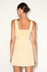 Truly the Cutest Chartreuse Satin Square Neck Mini Dress