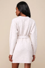 Wishing on Winter Cream Cable Knit Mini Sweater Dress