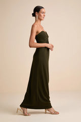 Thula Dark Olive Cutout U-Bar Column Maxi Dress