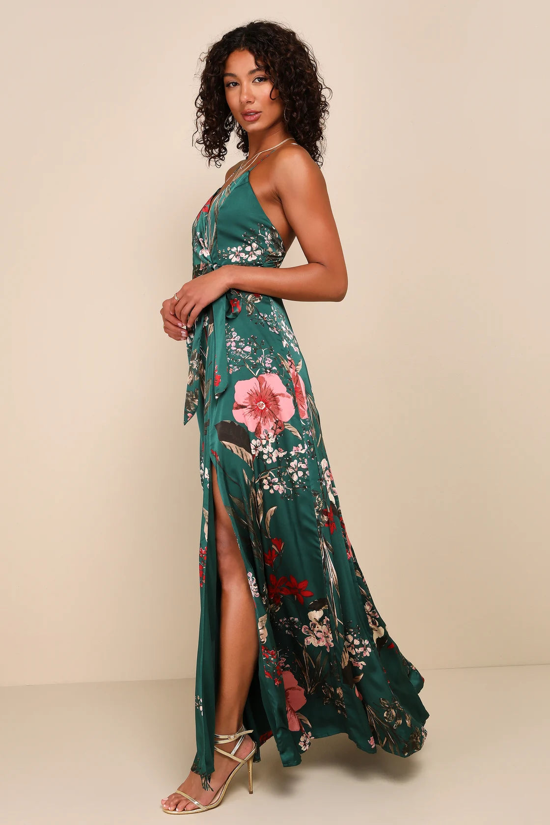 Still the One Blue Multi Floral Print Satin Maxi Dress