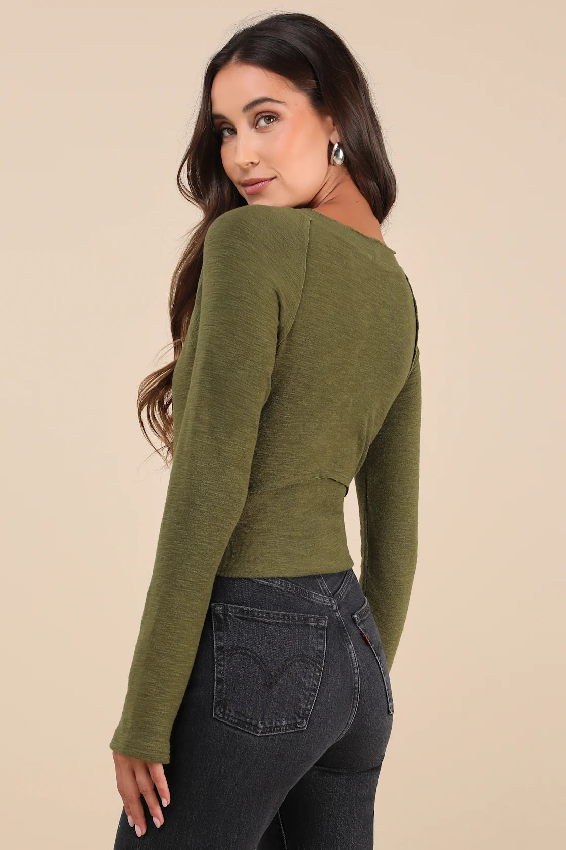 Easy Energy Olive Green Knit Raglan Sleeve Crop Top