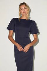 Simply Beloved Hunter Green Puff Sleeve Bodycon Midi Dress