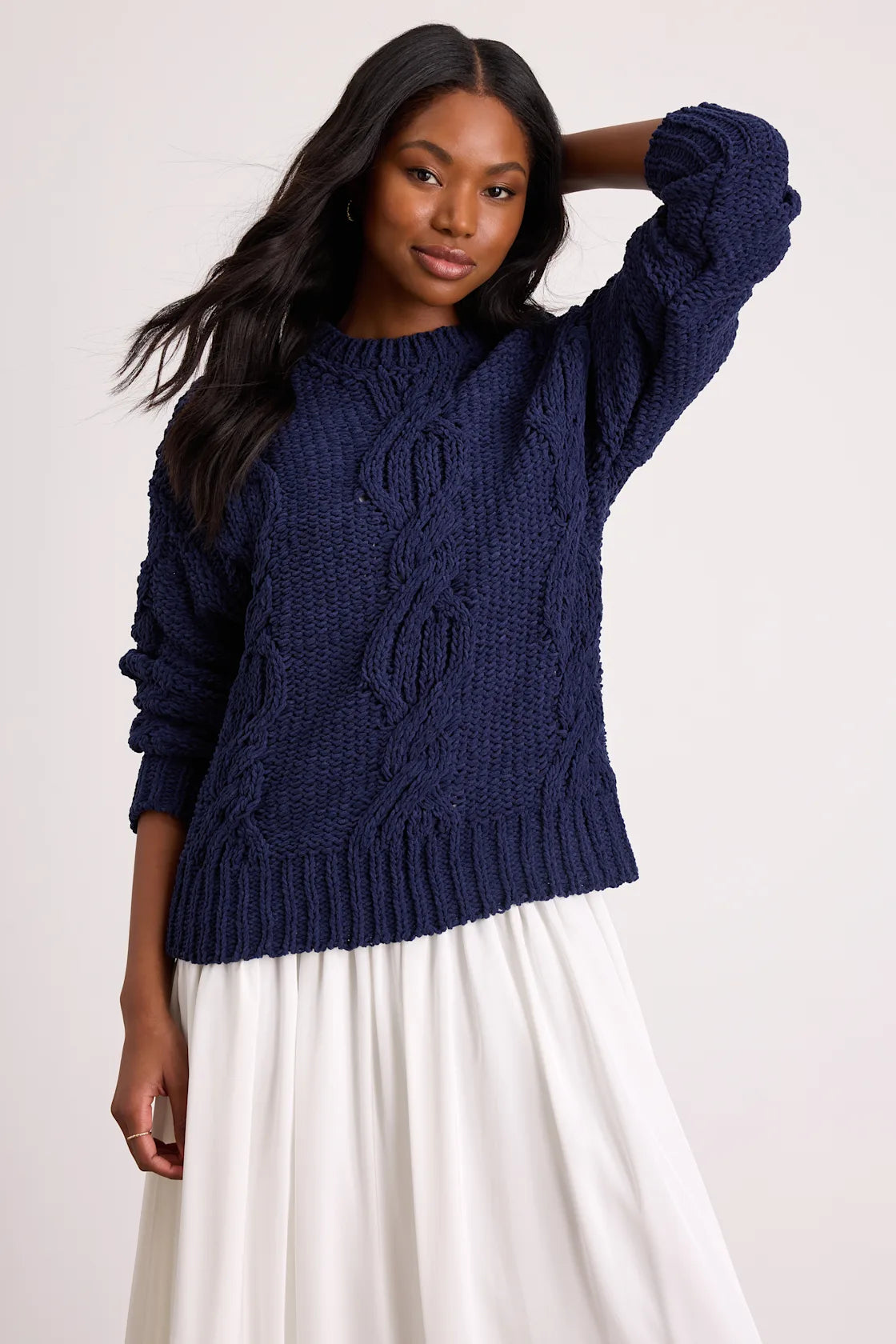 Quinna Navy and Ivory Mixed Media Maxi Dress