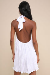 Pretty Aura Yellow Satin Plisse Mock Neck Mini Swing Dress