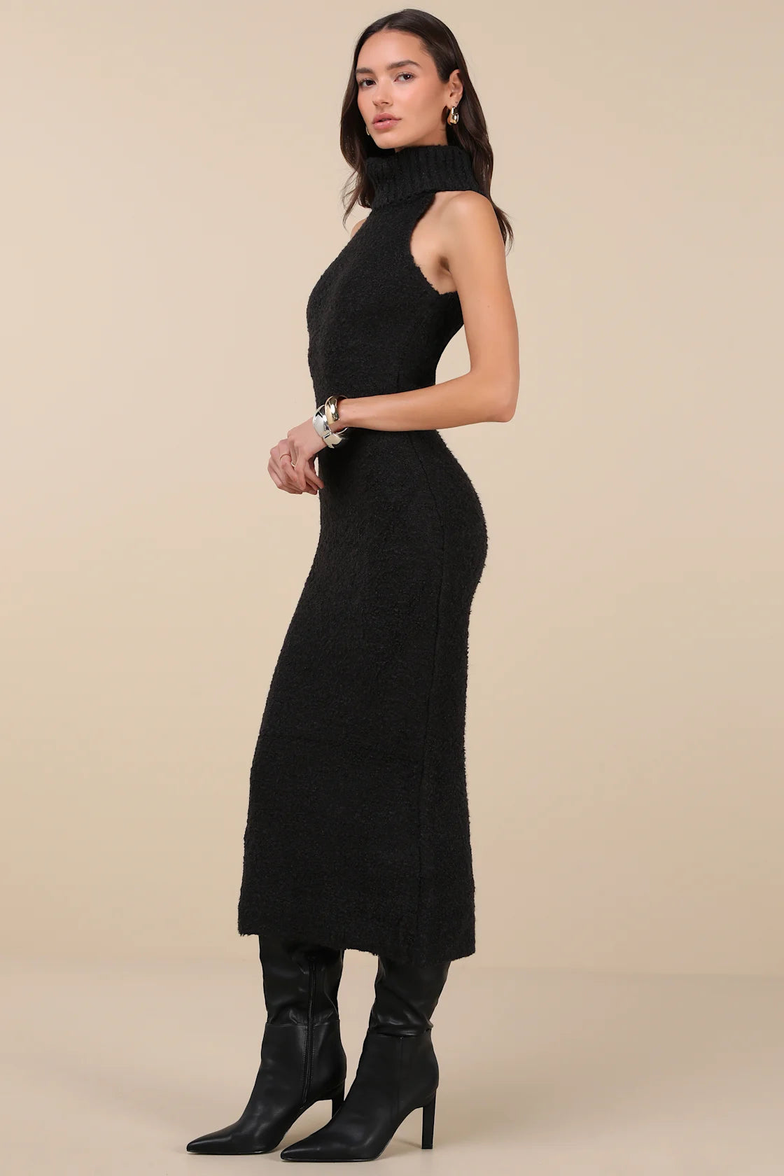 Savanah Black Turtleneck Midi Sweater Dress
