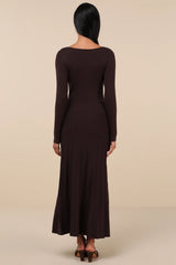 Snuggly Precision Brown Pleated Sweater Midi Dress