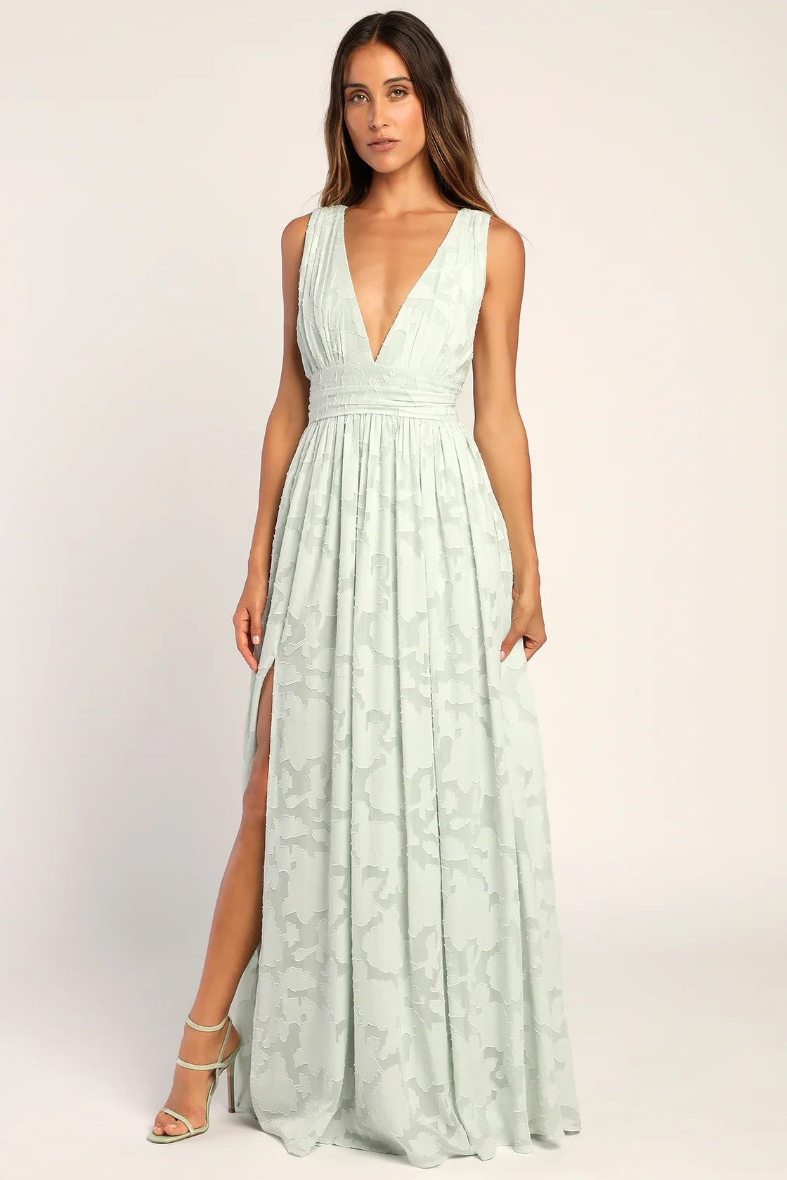 Sweet Sophistication Sage Green Burnout Floral Maxi Dress