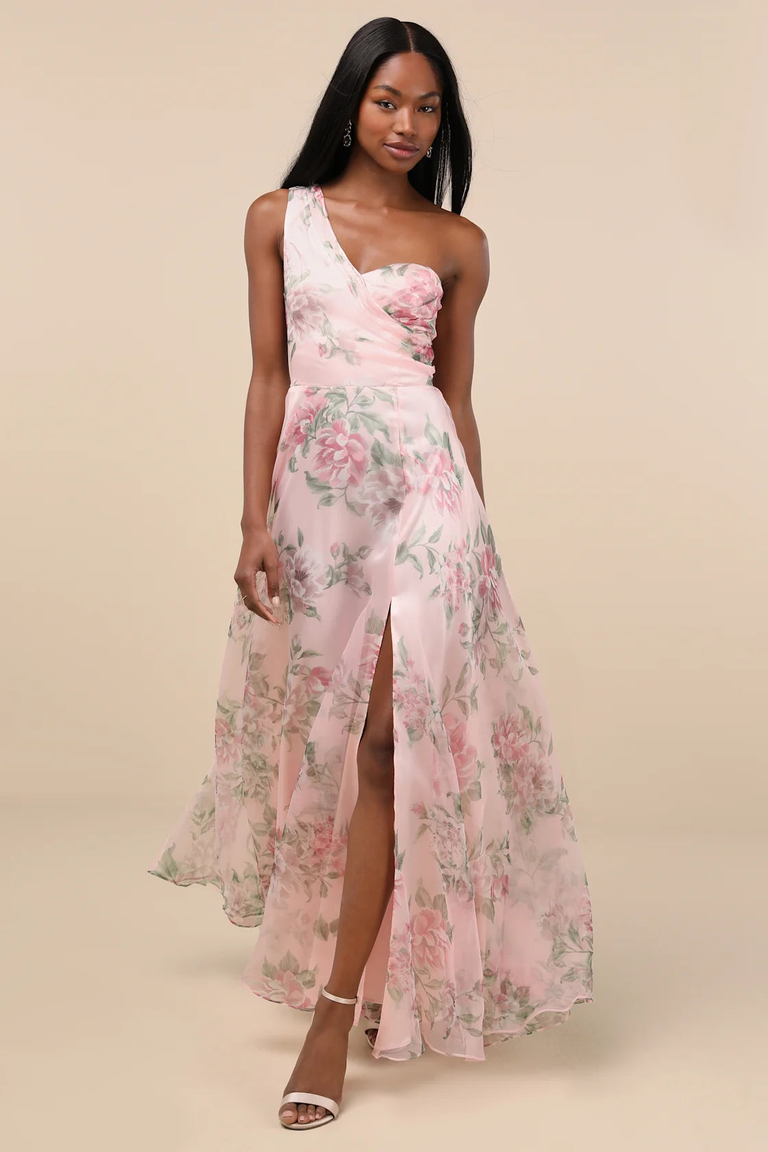 Truly Extraordinary Plum Floral Organza One-Shoulder Maxi Dress