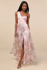 Truly Extraordinary Plum Floral Organza One-Shoulder Maxi Dress
