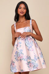 Unbelievably Lovely Pink Floral Babydoll Empire Waist Mini Dress