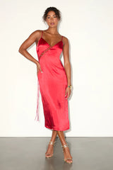 Tempting Silhouette Black Satin Lace-Up Midi Dress