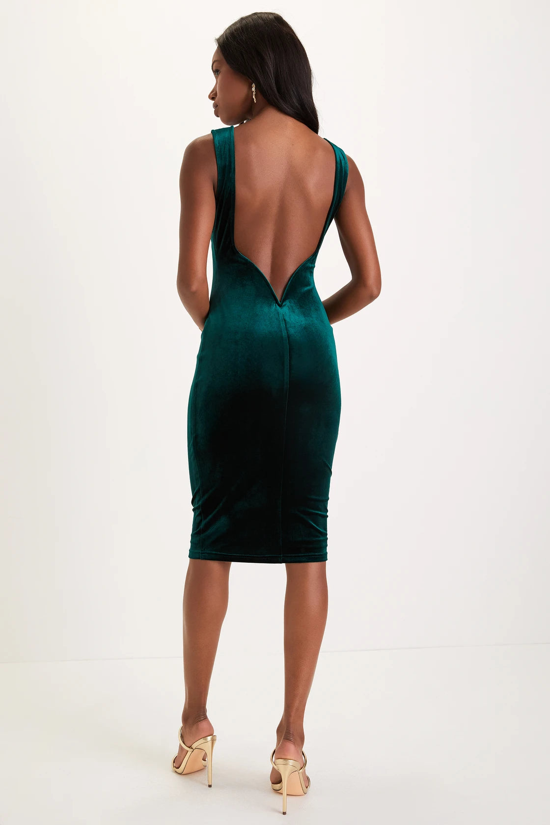 So Stunning Emerald Green Velvet Backless Midi Dress