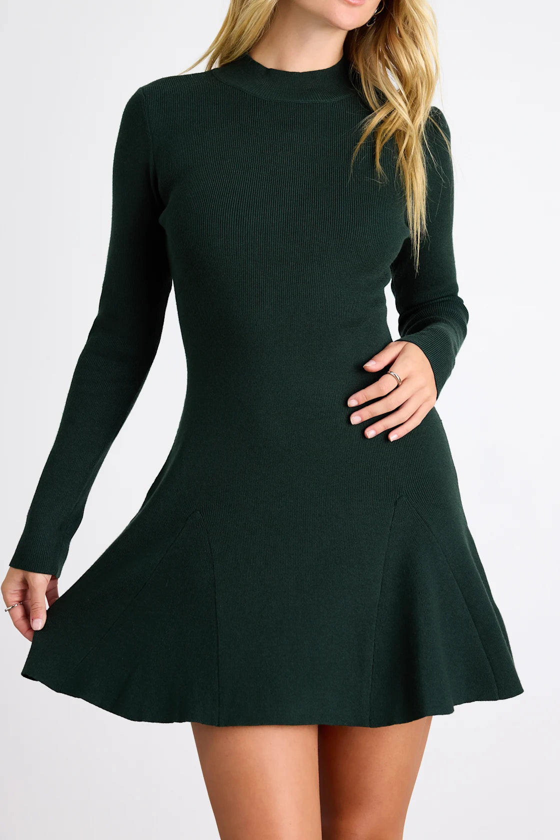 Adorable Intentions Ivory Mock Neck A-Line Mini Sweater Dress