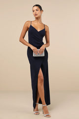 Sweetest Admirer Navy Blue Ruched Surplice Maxi Dress