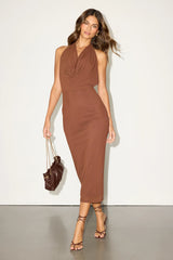 Venus Black Mesh Backless Midi Dress