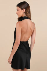 Gorgeous Endeavor Emerald Satin Halter Mini Slip Dress