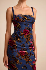 Tessa Navy Floral Jacquard Column Midi Dress