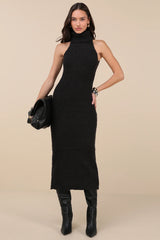 Savanah Black Turtleneck Midi Sweater Dress