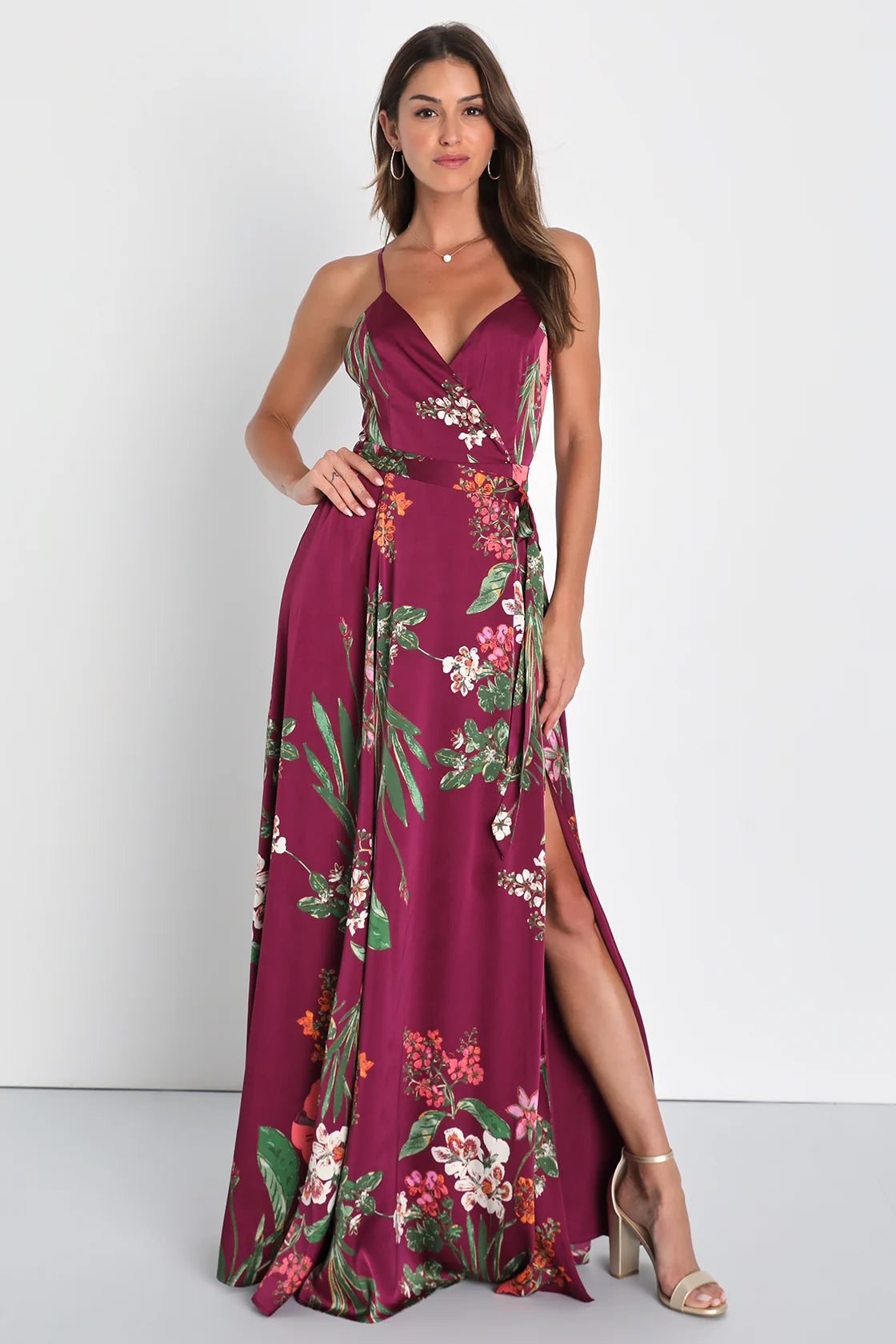 Still the One Blue Multi Floral Print Satin Maxi Dress