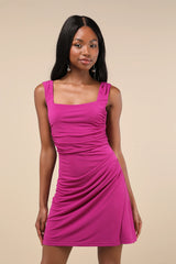 Sweetheart Glam Magenta Slinky Knit Tie-Back Mini Dress