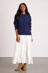 Quinna Navy and Ivory Mixed Media Maxi Dress