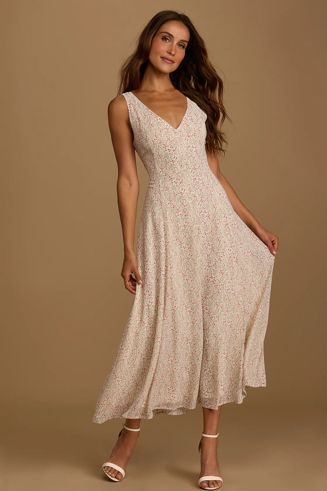 Your Only Darling Lavender Floral Print Sleeveless Midi Dress