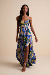 Still the One Blue Multi Floral Print Satin Maxi Dress