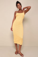 Ventura Vision Olive Green Crochet Lace-Up Midi Dress