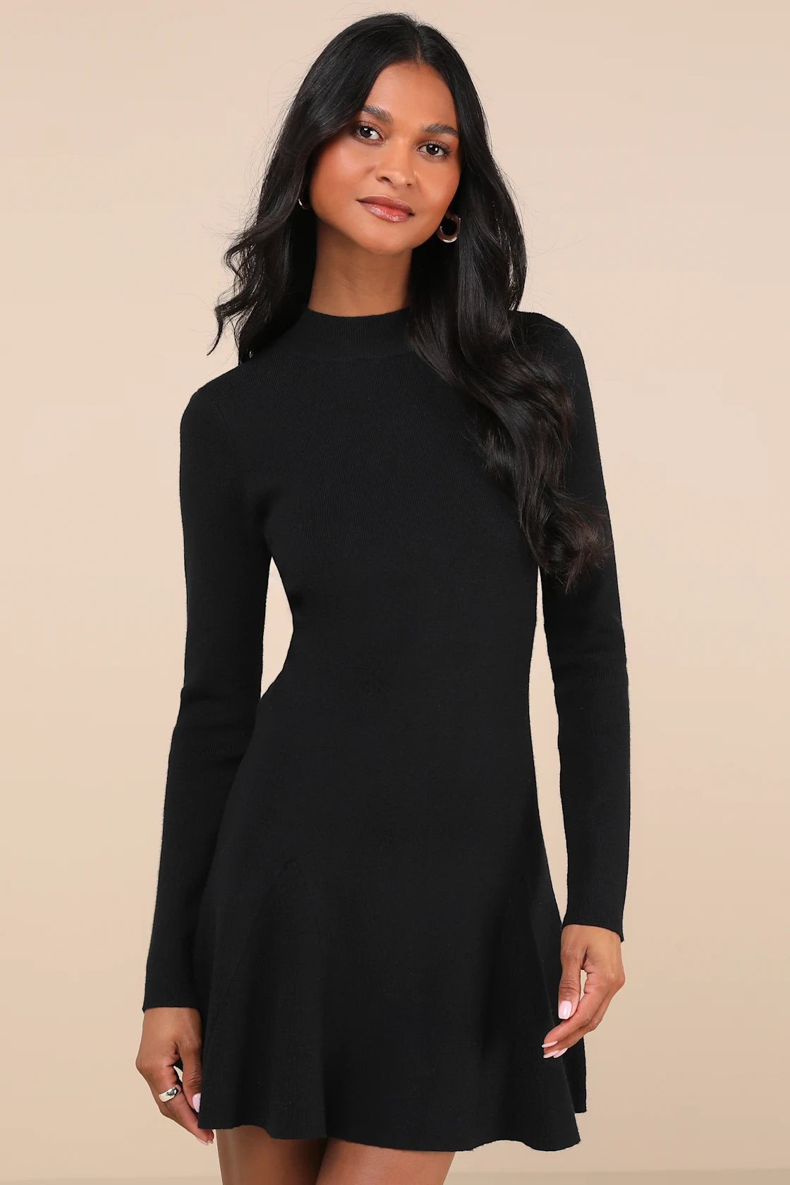 Adorable Intentions Ivory Mock Neck A-Line Mini Sweater Dress